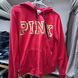 PINK Victoria's Secret Red Hoodie with Gold Lettering